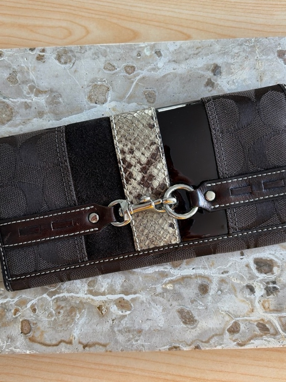 RARE Coach Chocolate Brown Belted Signature C Wallet